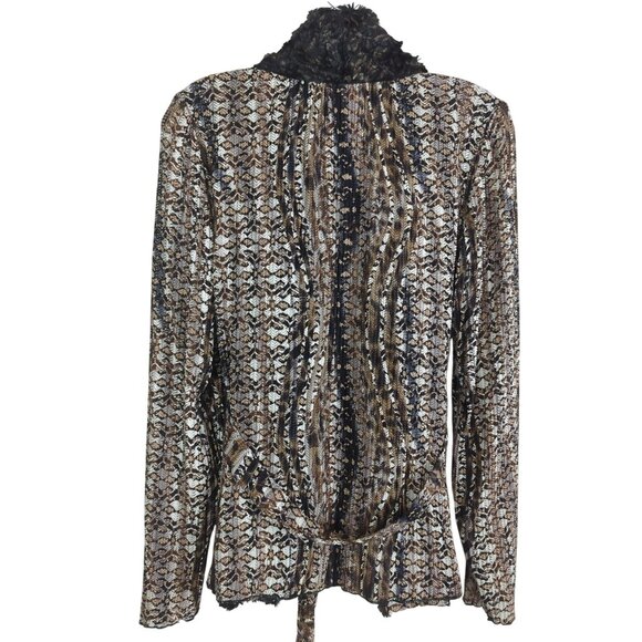 Alberto Makali Faux Fur Trim Open Front Cardigan Missoni Jacket With Belt Size M - Picture 2 of 12